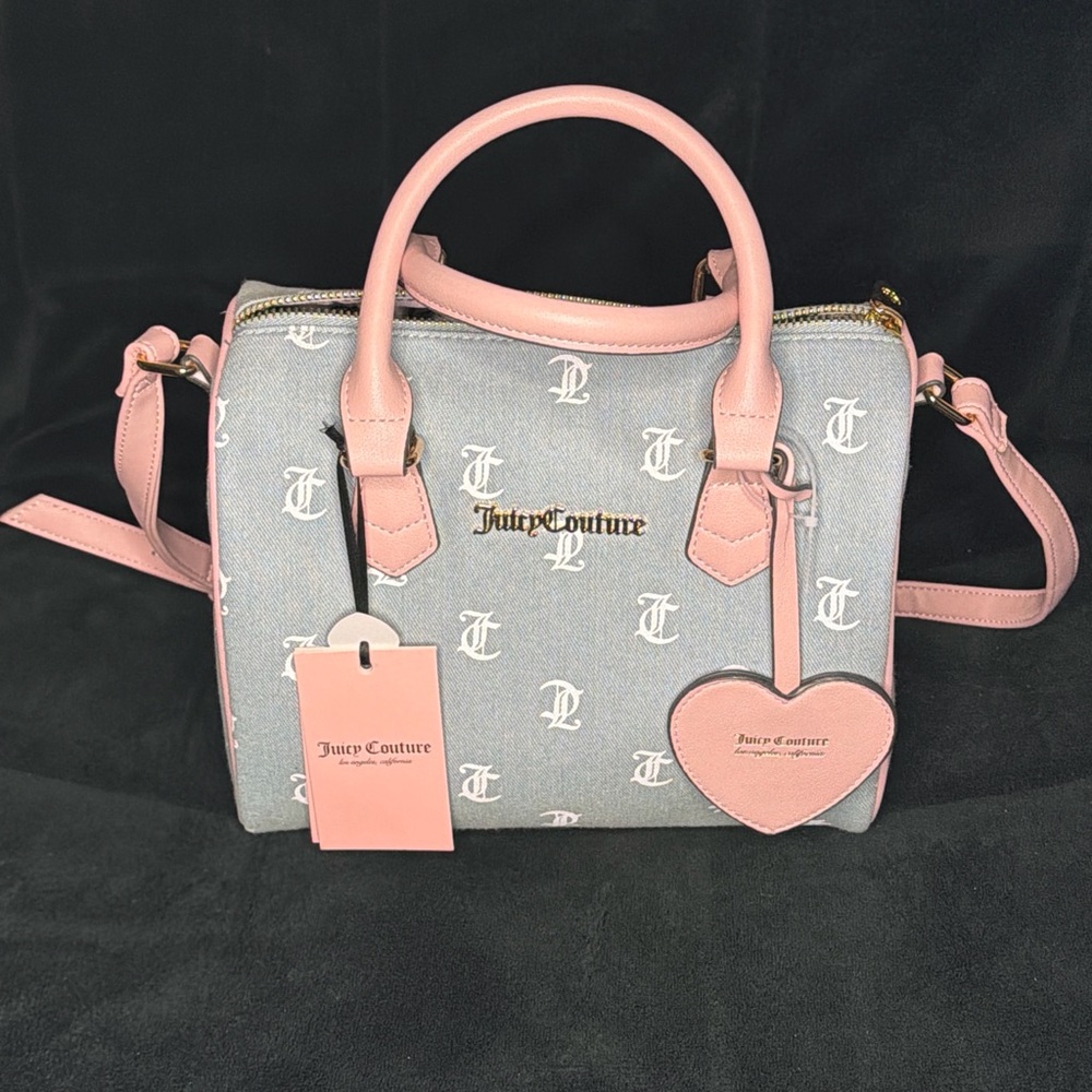 Juicy Couture Gray Monogram Satchel with Pink Trim
